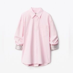 NWOT Alexander Wang Embellishments Crystal Cuffs Button Down Poplin Shirt S